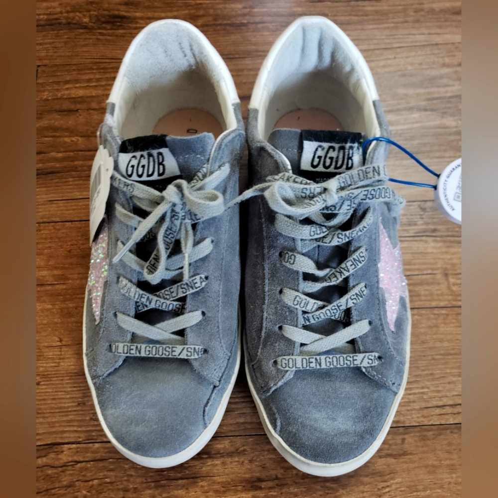 Golden Goose Gray Suede Pink Glitter Superstar EU 38